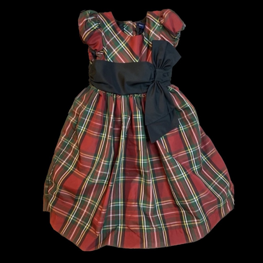 Ralph Lauren Red and Green Plaid Holiday Dress with Black Sash